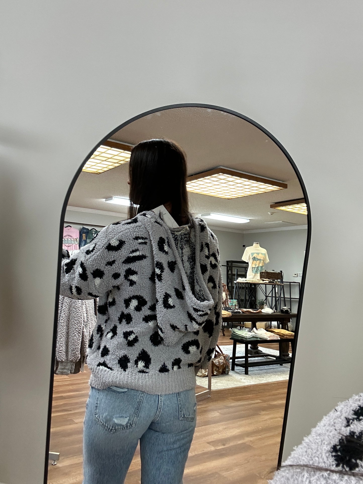 Chandler Leopard Hooded Sweater in Grey**FINAL SALE**