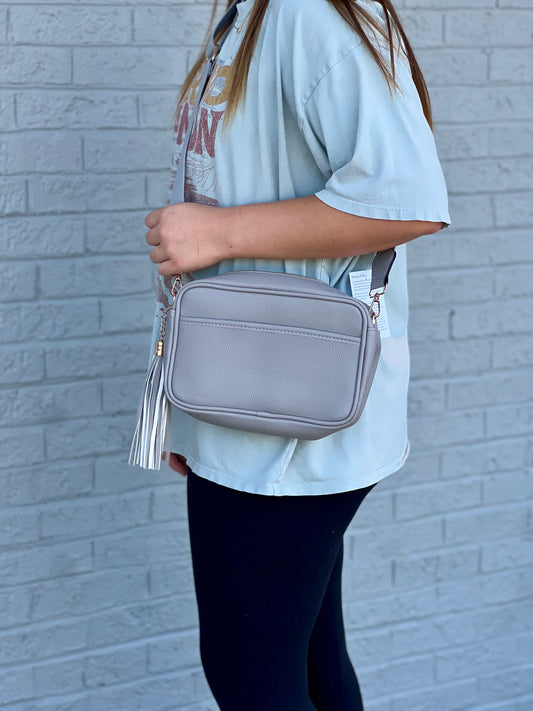 Nova Pebble Vegan Leather Crossbody in Light Gray
