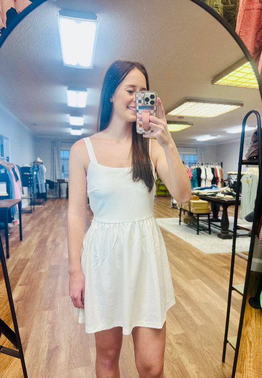 Sleeveless Dress with Shorts in White