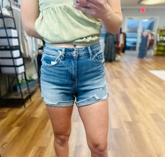 Rebecca High Rise Cuffed Shorts by Vervet