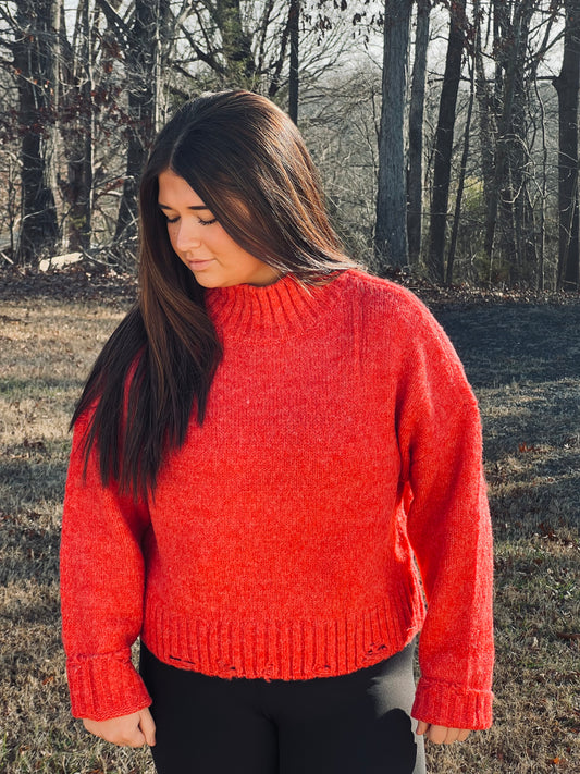 Alex Mock Neck Sweater in Red