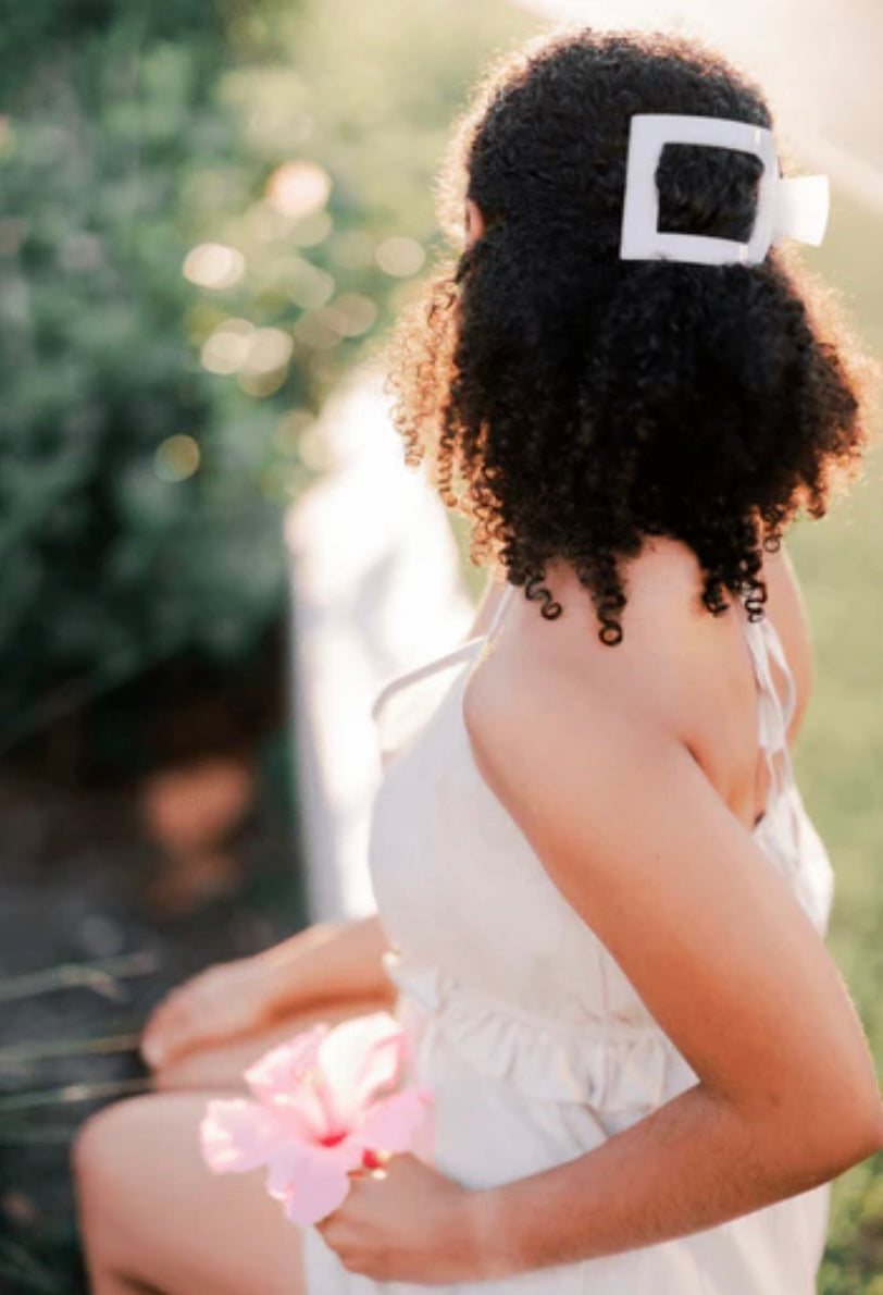 Square Flat Hair Clip in Coconut White
