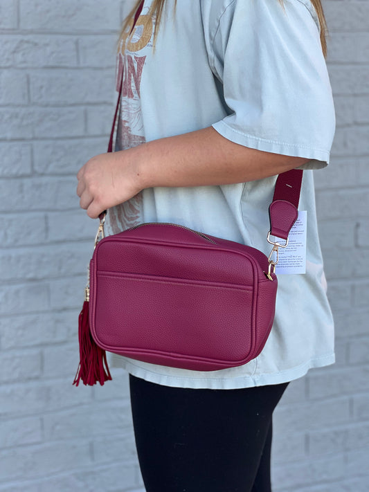 Nova Pebble Vegan Leather Crossbody in Burgundy