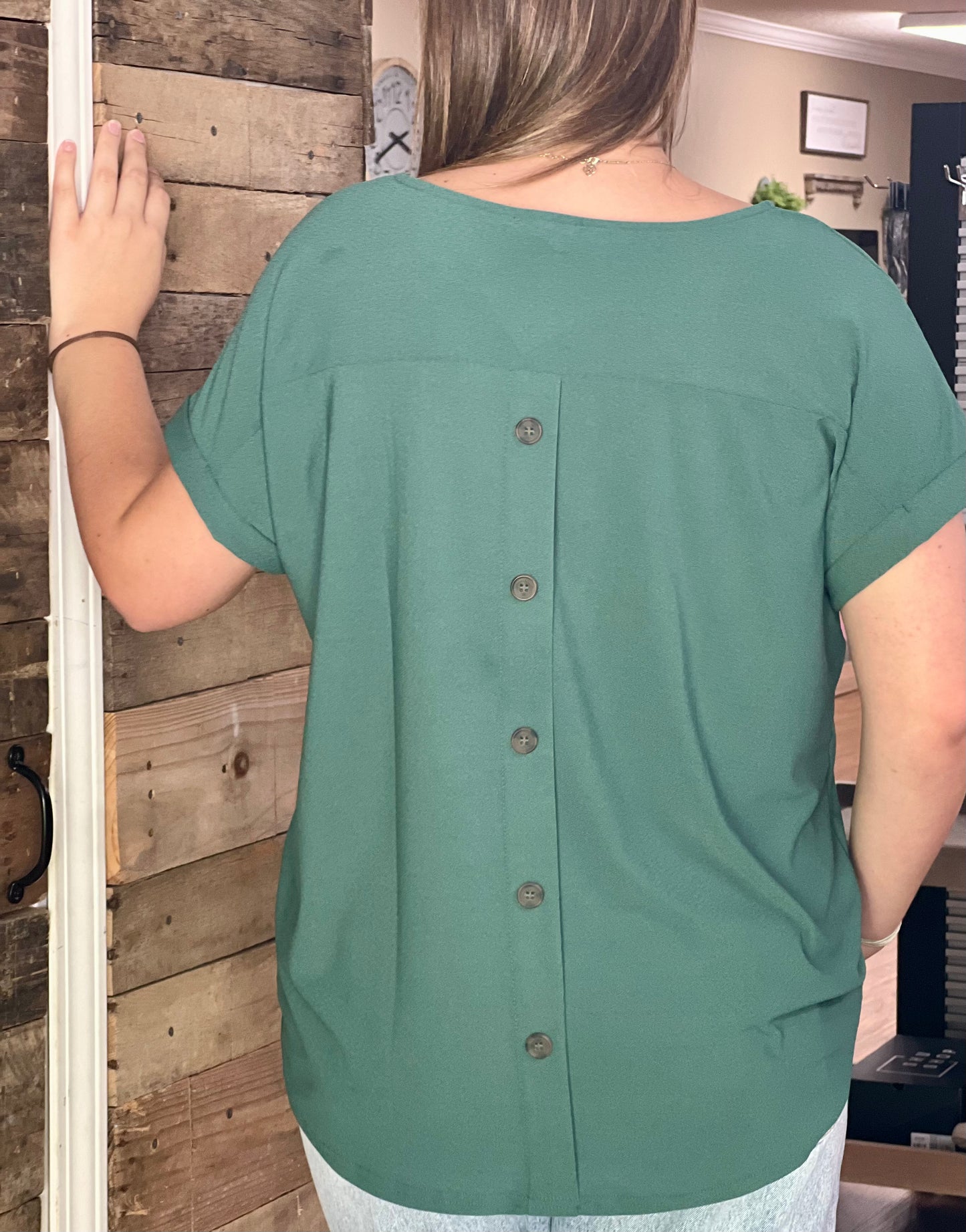 Button Back with Lace Stripe Trim Blouse
