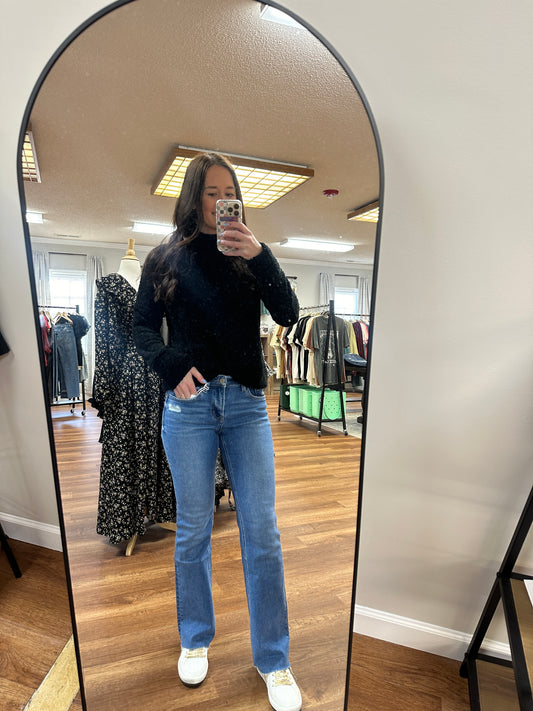 Fuzzy Textured Top in Black**FINAL SALE**