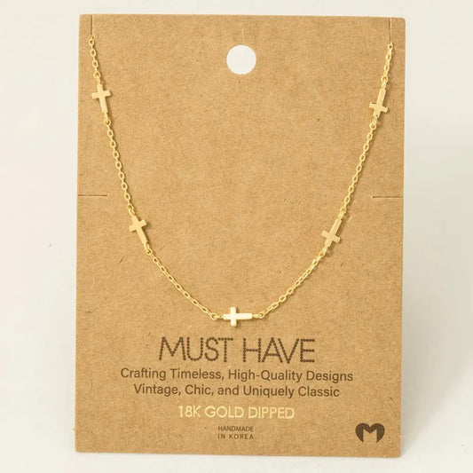 Dainty Cross Station Necklace-Gold