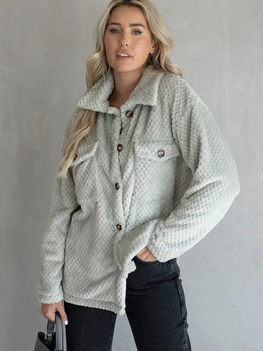 Mitsy Textured Shacket w/ Faux Pockets