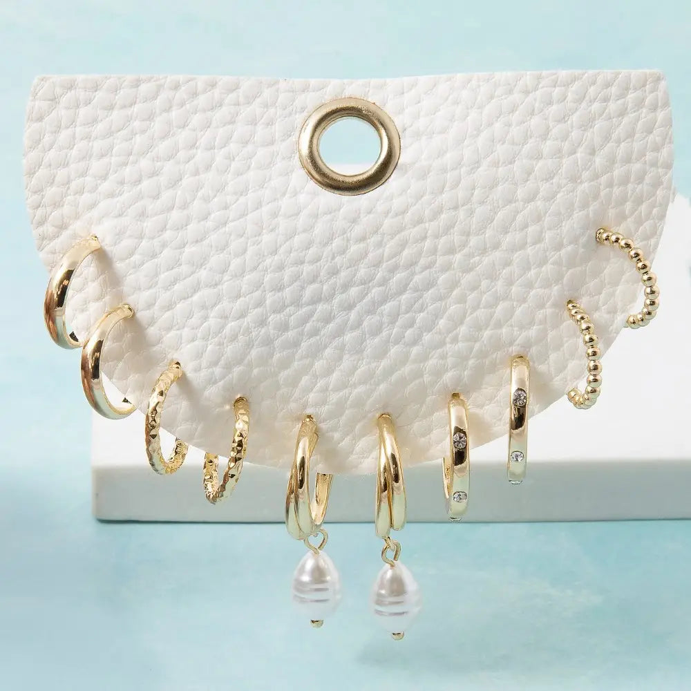 Mixed Metallic Hoop Earrings Set-Gold