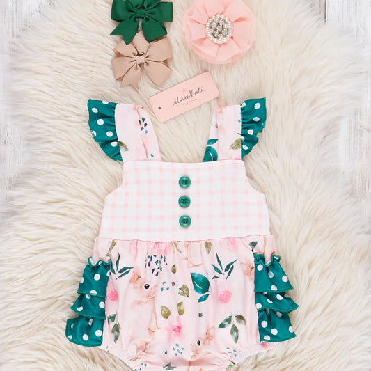 Hunter Green Floral Bunny Ruffle Bubble