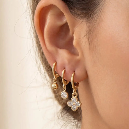 Clover and Ball Charm Hoop Earring Set