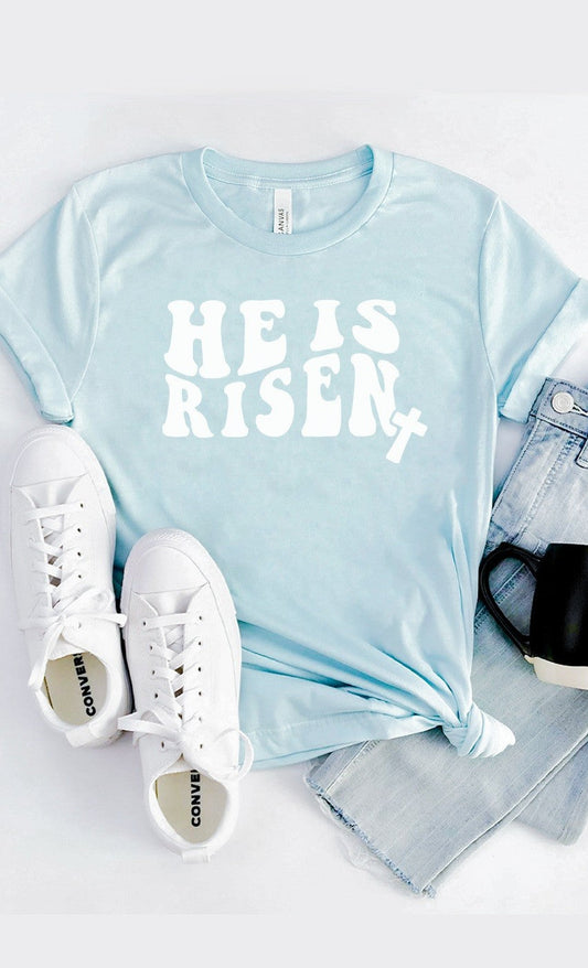 He is Risen Easter Cross Christian Graphic Tee
