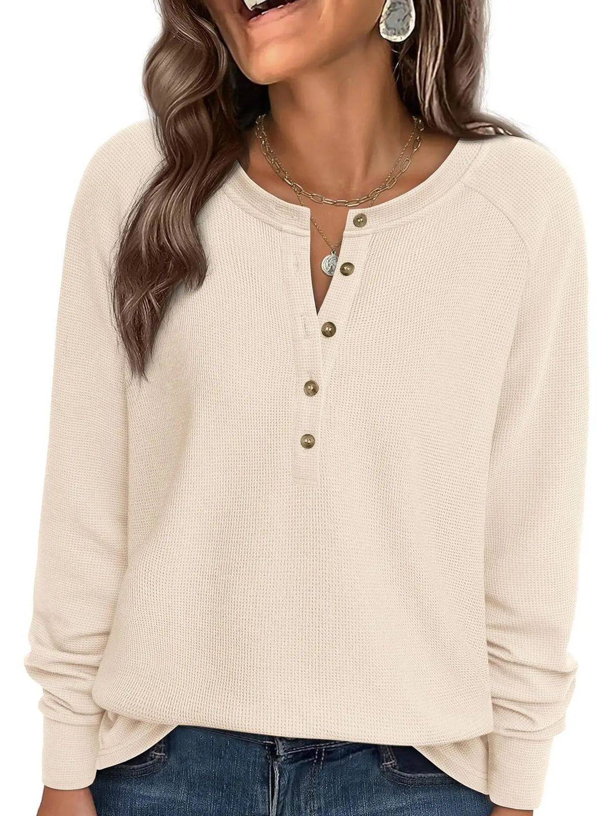 Henley Waffle Knit Top
