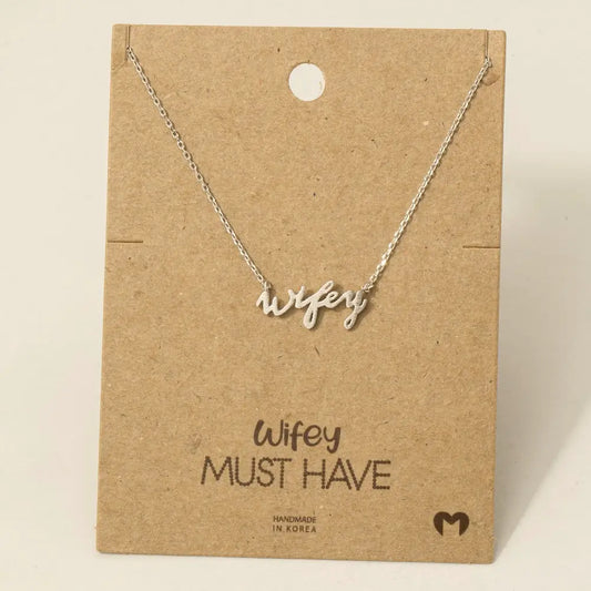 Wifey Handwritten Pendant Necklace-Silver
