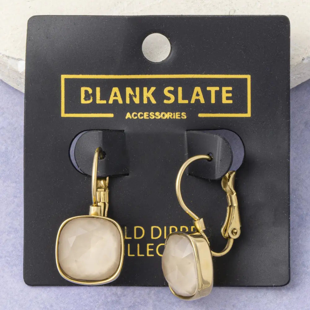 Gold Dipped Cushion Cut Crystal Drop Earrings-Champagne