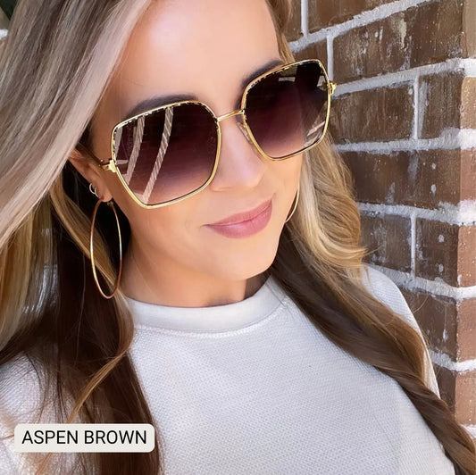 Aspen Oversized Square Frame Sunglasses-Brown