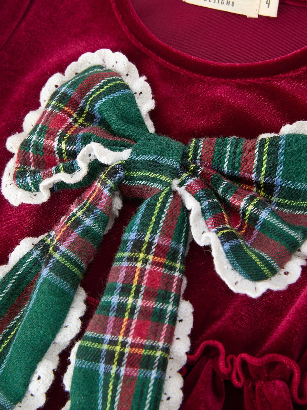 Girls Velvet Plaid Bow Dress