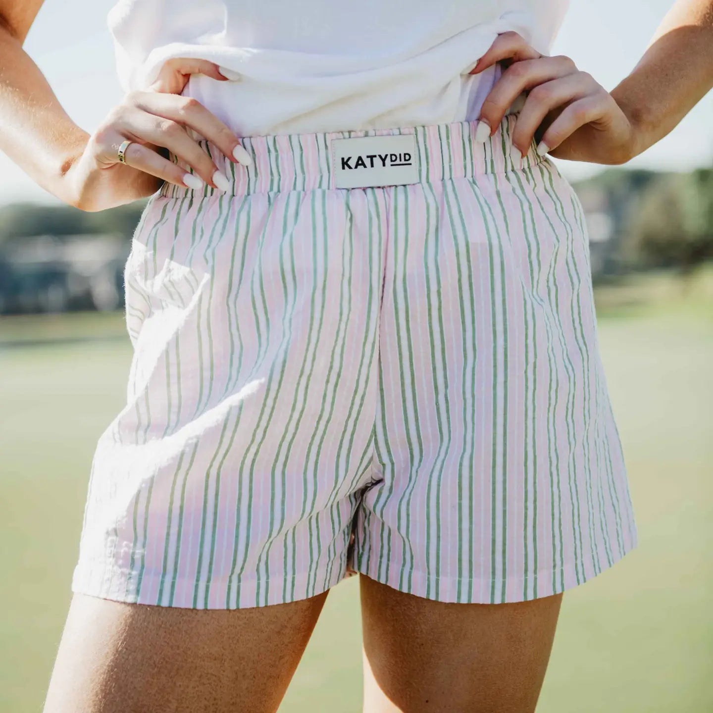 Light Pink and Green Striped Boxers by Katydid