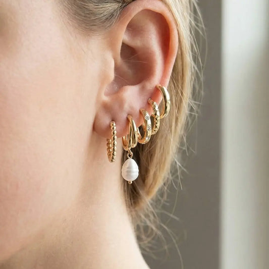 Mixed Metallic Hoop Earrings Set-Gold