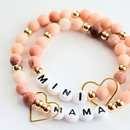 Mama and Mini Pink Gold Beaded Stretch Bracelet Jewelry Set