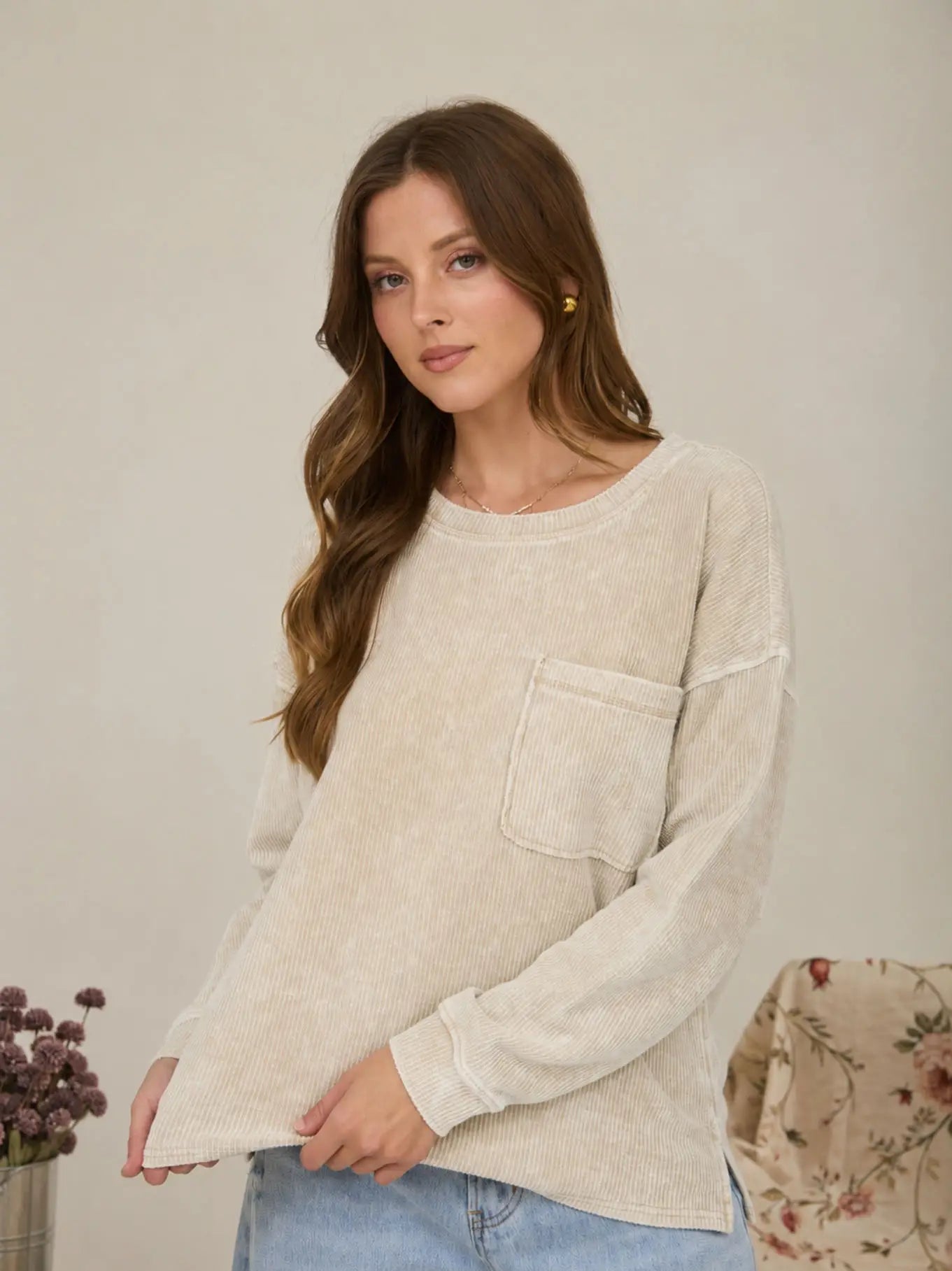 Washed Pocket Detail Top