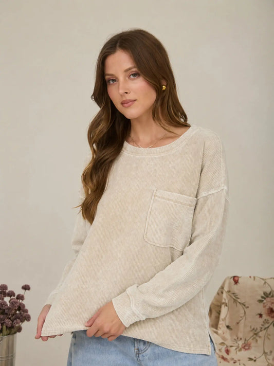 Washed Pocket Detail Top