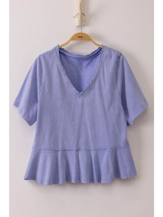 Lace Trim Detail Top-Blue