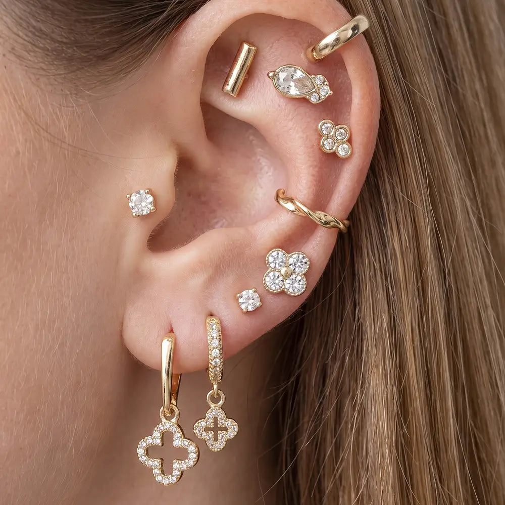 Clover Charm Huggie Ten Pair Earring Set