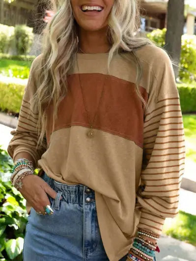 Striped Top-Camel