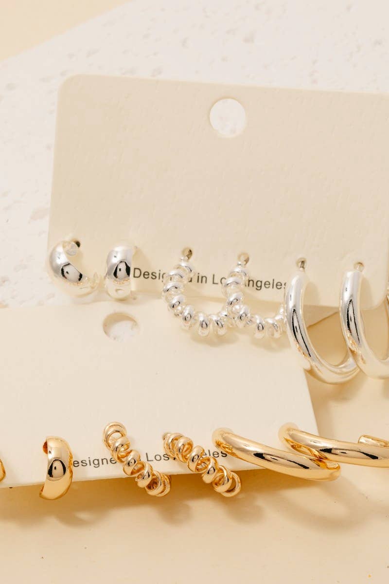 3Pc Mixed Hoop Earrings Set