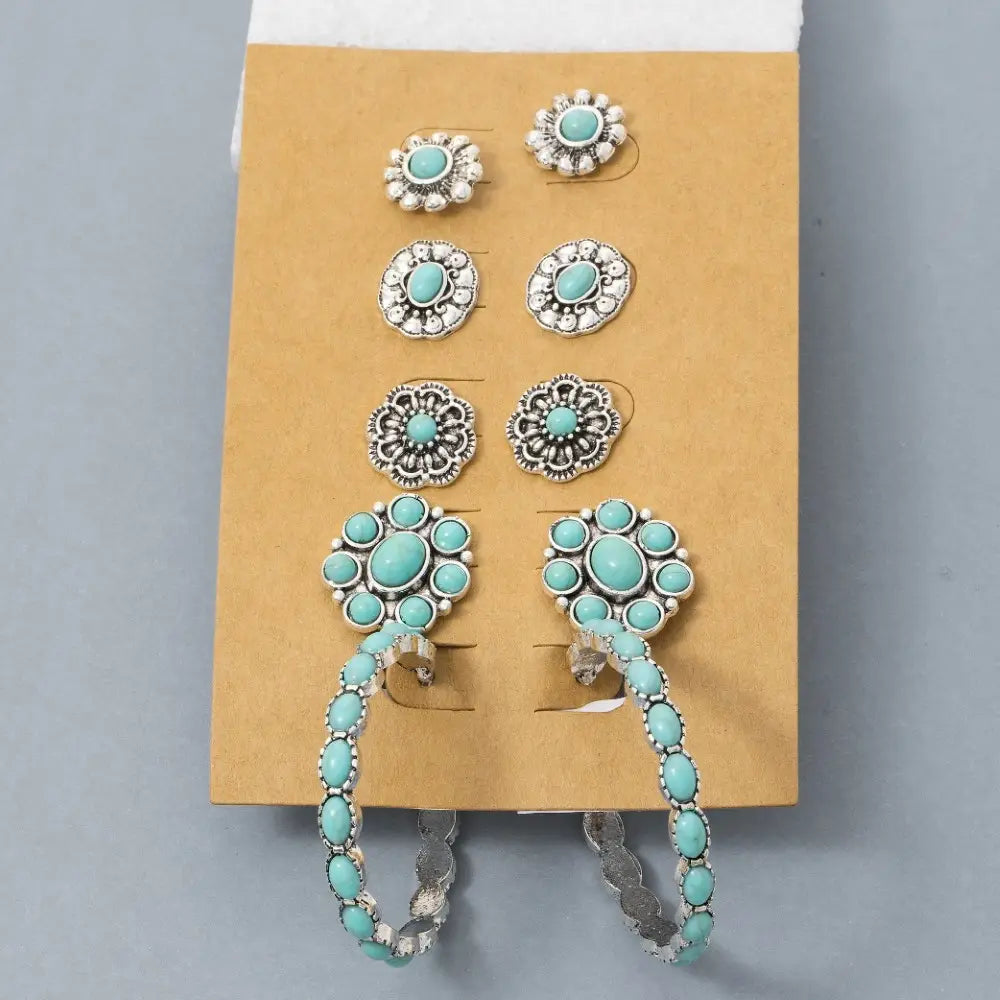 Turquoise Stone Assorted Concho Earrings Set