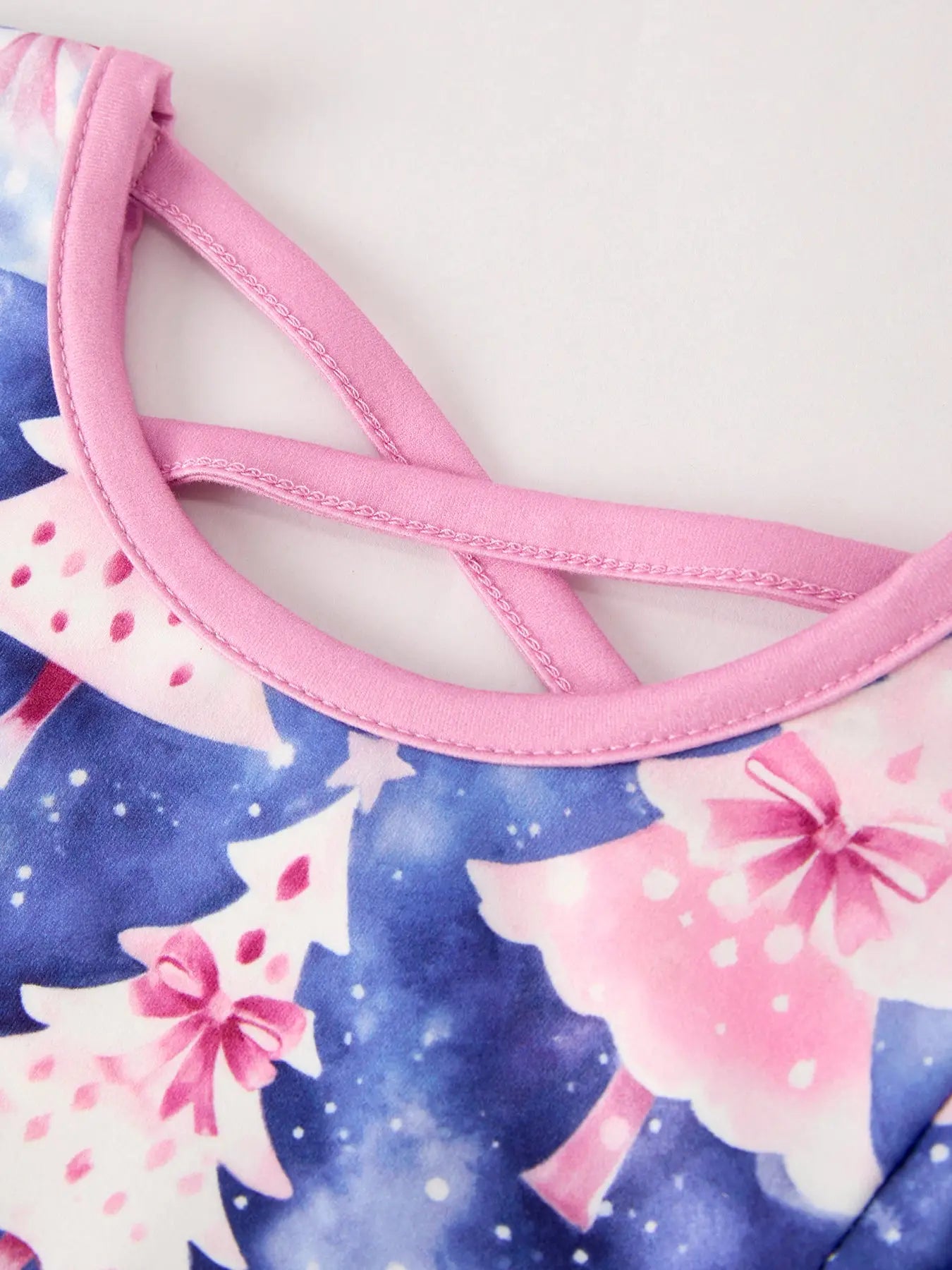 Winter Purple Christmas Tree Long Sleeve Ruffle Pocket Girls Dress