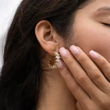 18K Gold Stainless Steel Marquis Stone Hoop Earrings