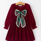 Girls Velvet Plaid Bow Dress