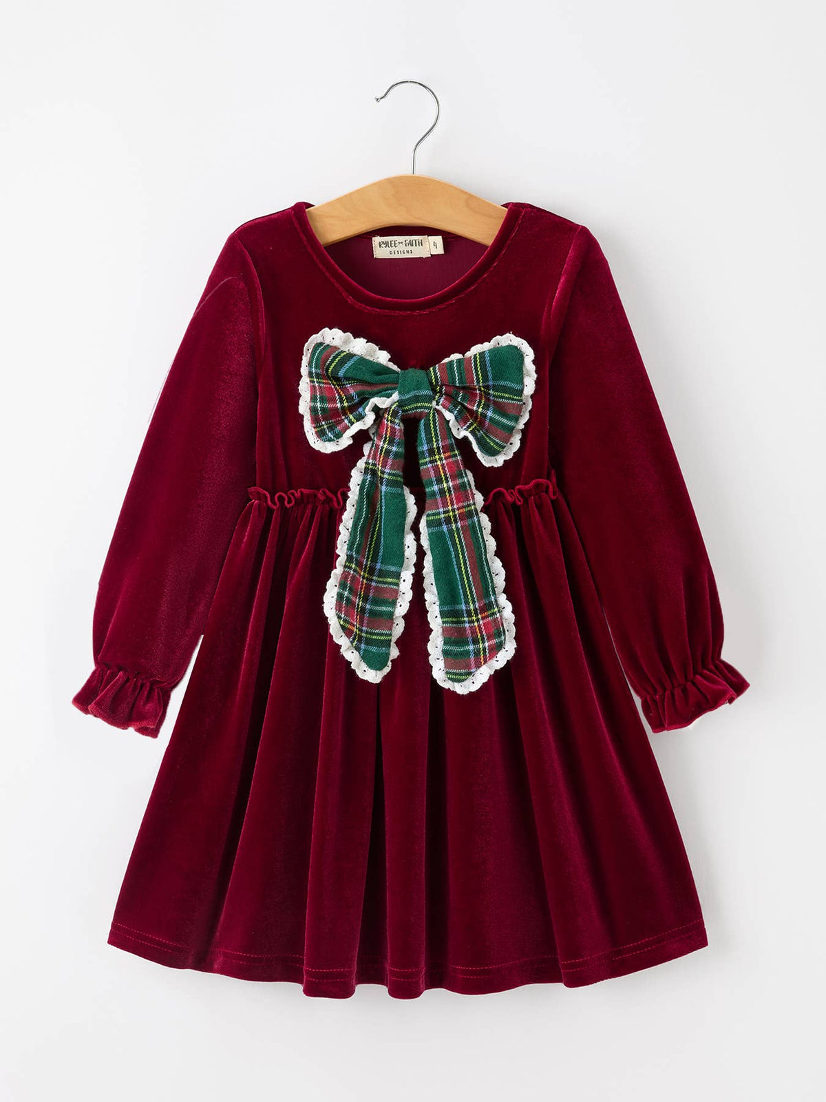 Girls Velvet Plaid Bow Dress
