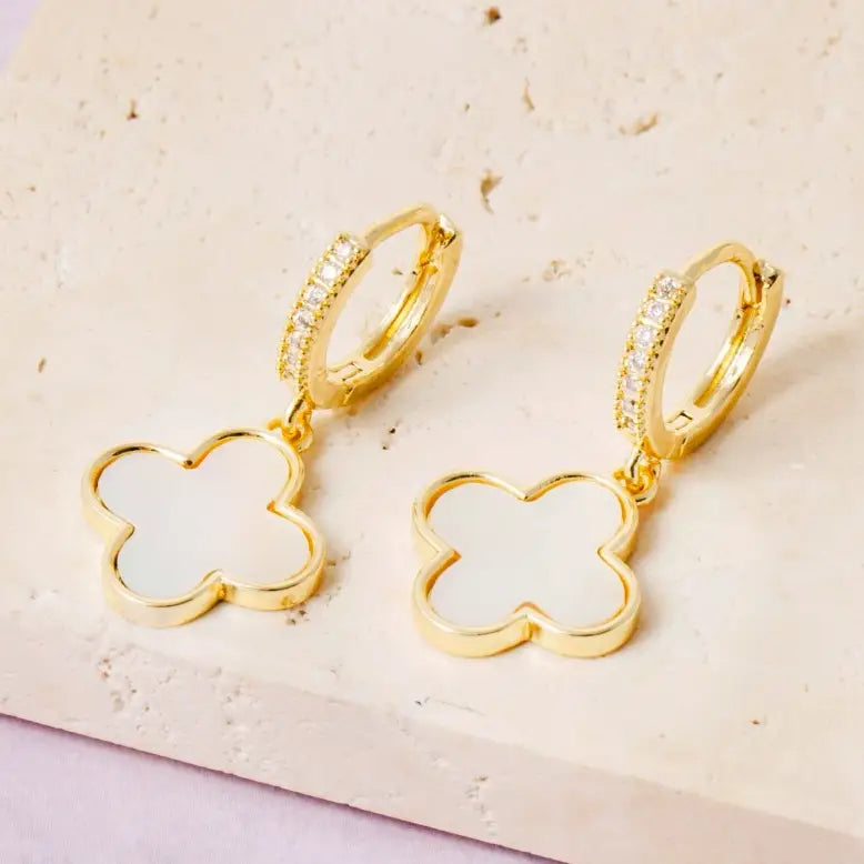 Mother of Pearl Clover Huggie Hoop