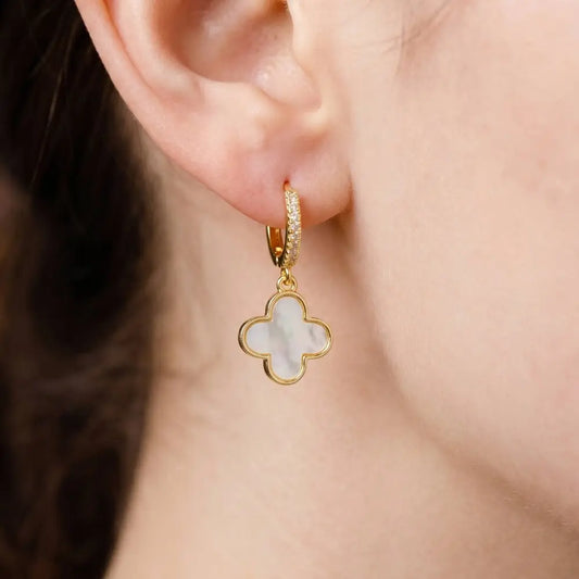 Mother of Pearl Clover Huggie Hoop