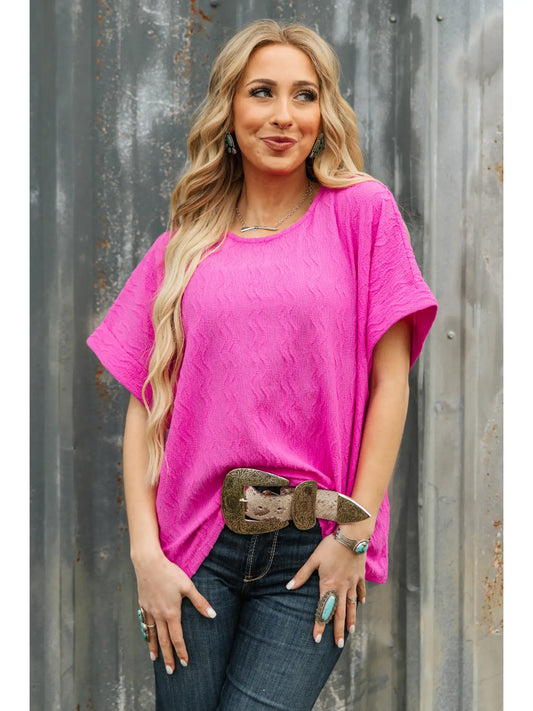 Textured Dolman Sleeve Top in Magenta