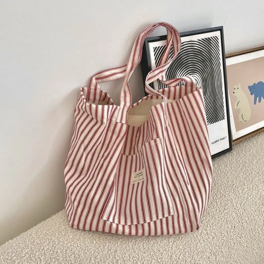 Striped Canvas Tote in Red