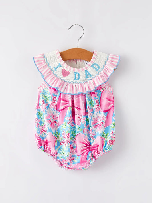 “I ❤ Dad”Embroidery Smocking Baby Girls Romper