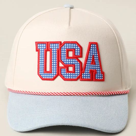 USA Gingham Letter Patch Trucker Hat