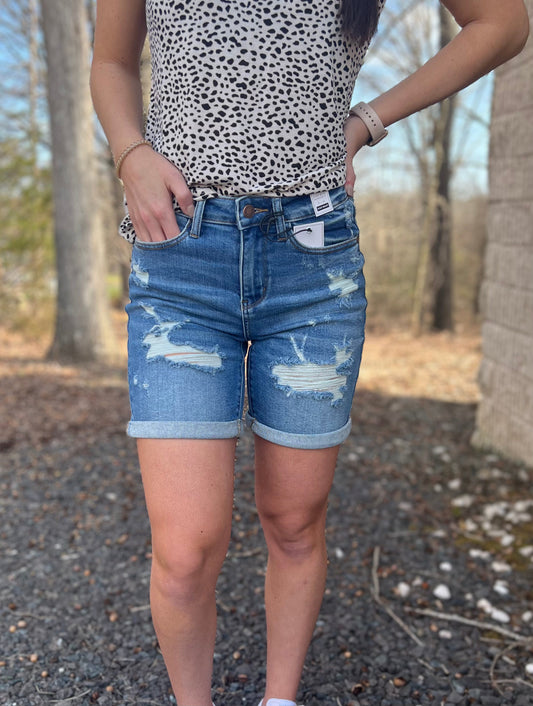 Holly Mid Length Destroyed Shorts by Judy Blue