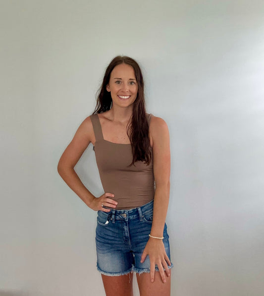 Solid Square Neck Knit Top in Deep Taupe**FINAL SALE**