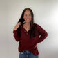 Brushed Waffle V-Neck Button Detail Sweater in Dark Rust**FINAL SALE**