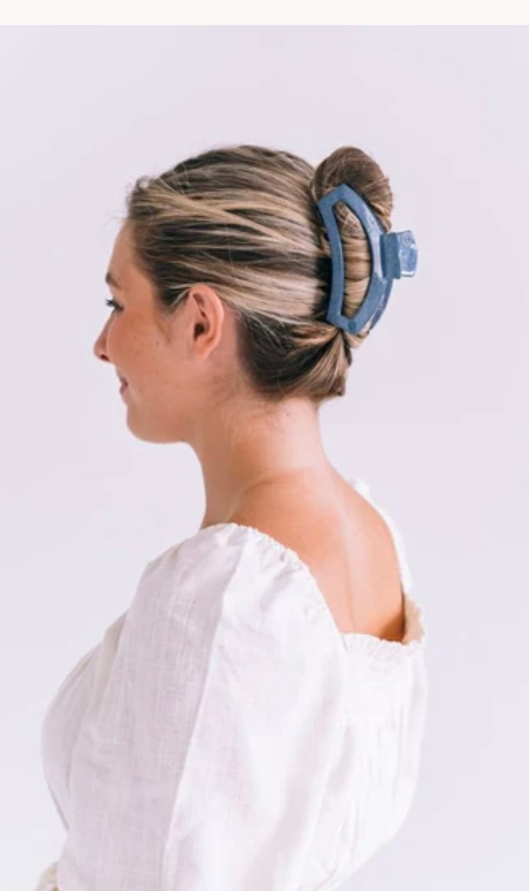Open Hair Clip in Denim