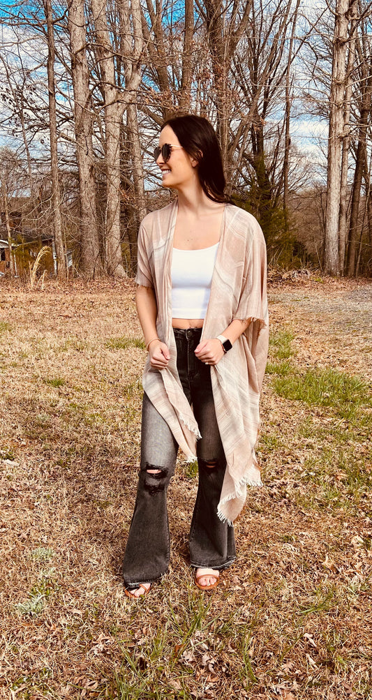 Striped Frayed Colorful Kimono in Mocha**FINAL SALE**