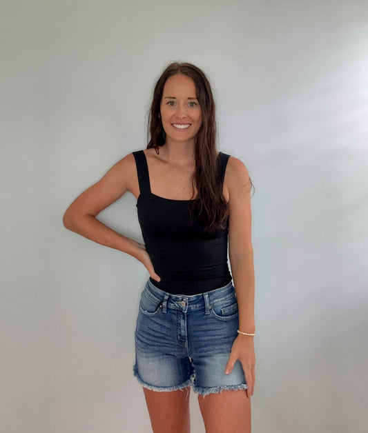 Solid Square Neck Knit Top in Black**FINAL SALE**