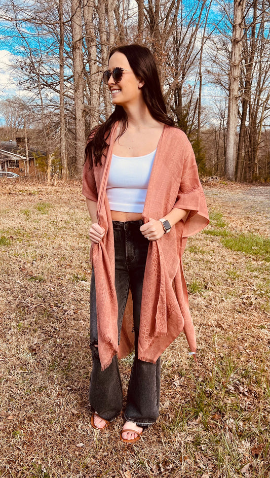 Woven Long Line Tribal Kimono in Mauve