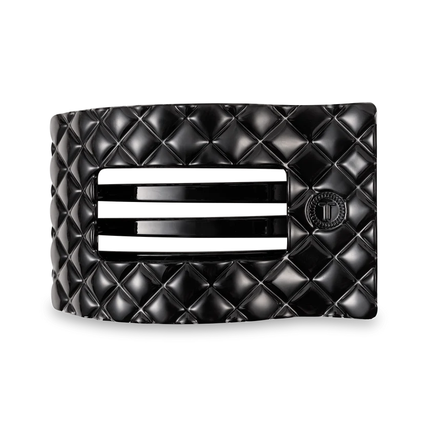 Flat Rectangle Hair Clip-Jet Black Quilted