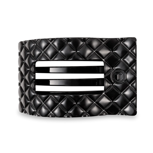 Flat Rectangle Hair Clip-Jet Black Quilted