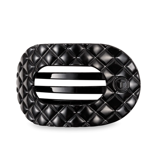 Flat Round Hair Clip-Jet Black Quilted